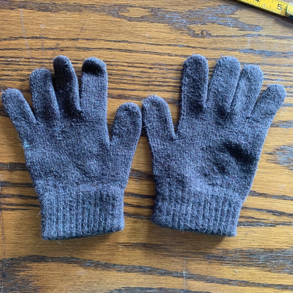 Dark Brown Knit Blend Winter Gloves Ribbed Cuff